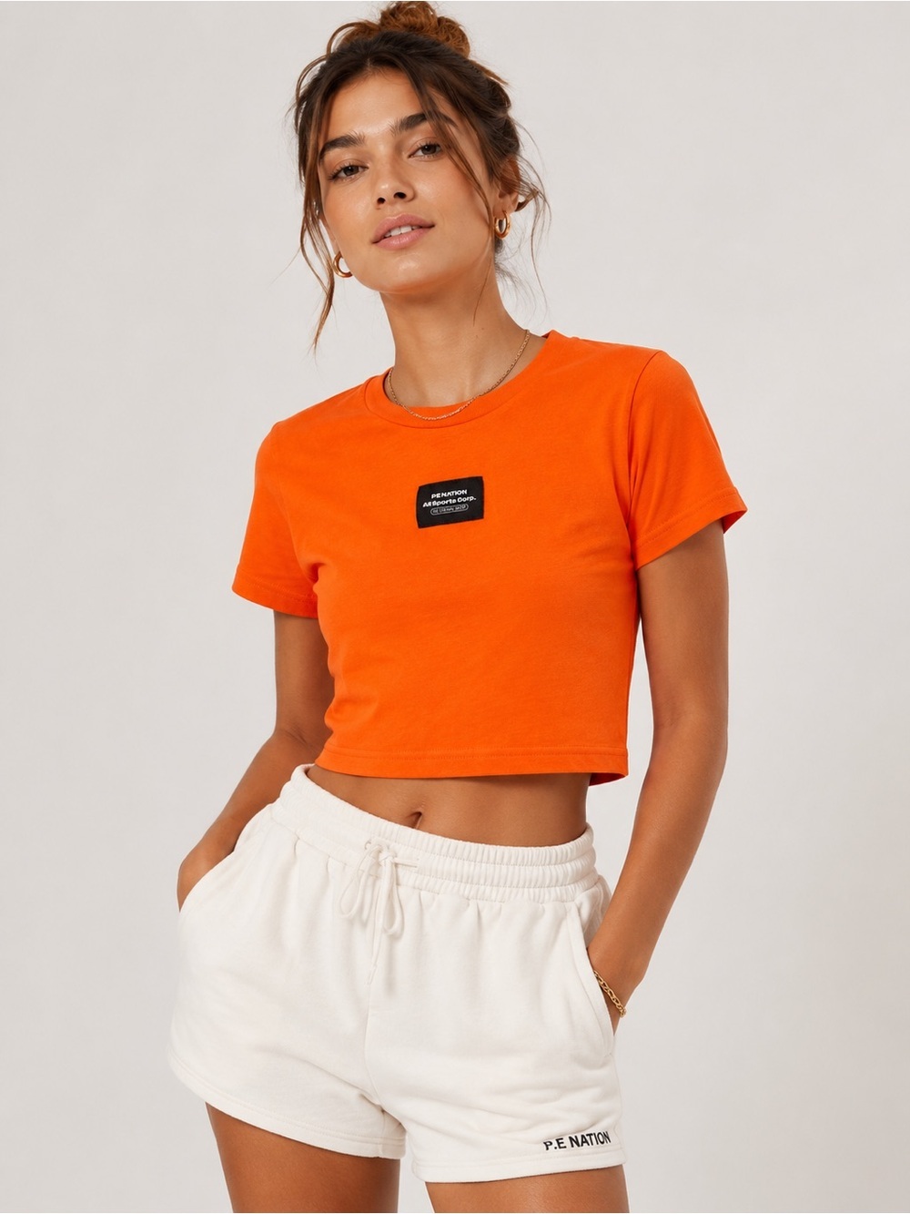 P.E Nation Orange Cropped Logo Tee 2XS Fits XS Athleisure Activewear